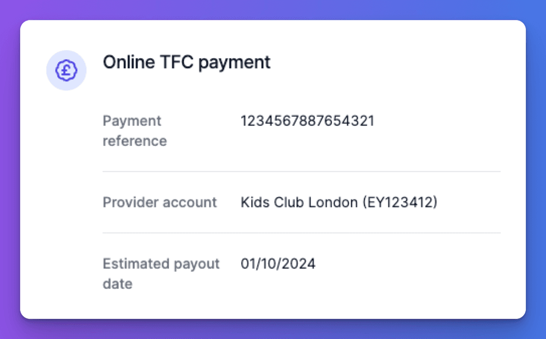 Instant payment confirmation showing payment reference and estimated payout date
